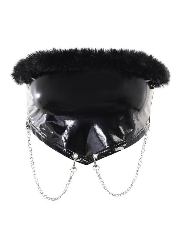 Sexy Chain-trimmed Fur Paneled PU Tube Top