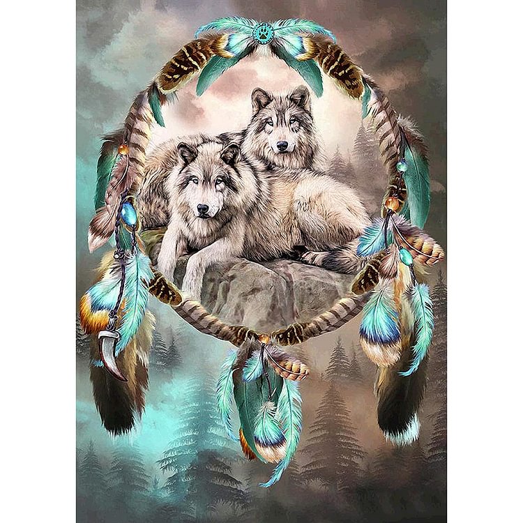Wolf And Dreamcatcher - Round Drill Diamond Painting - 30*40CM