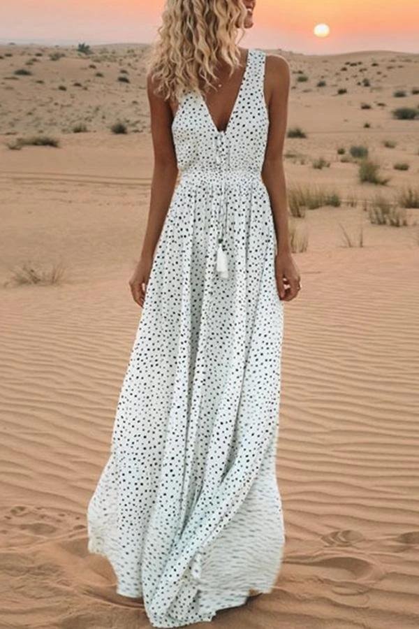 Sleeveless Polka Dot V Neck Maxi Dress (4 Colors) P14838