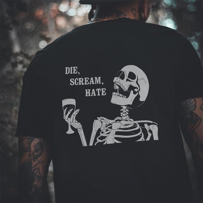 Cloeinc  Die Scream Hate Skull Printed Men's T-shirt Designer - Cloeinc