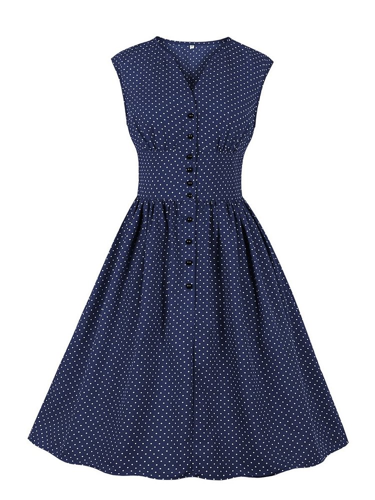 Mayoulove 1940s Dress Polka Dot Sleeveless Vintage Old Navy Dress-Mayoulove