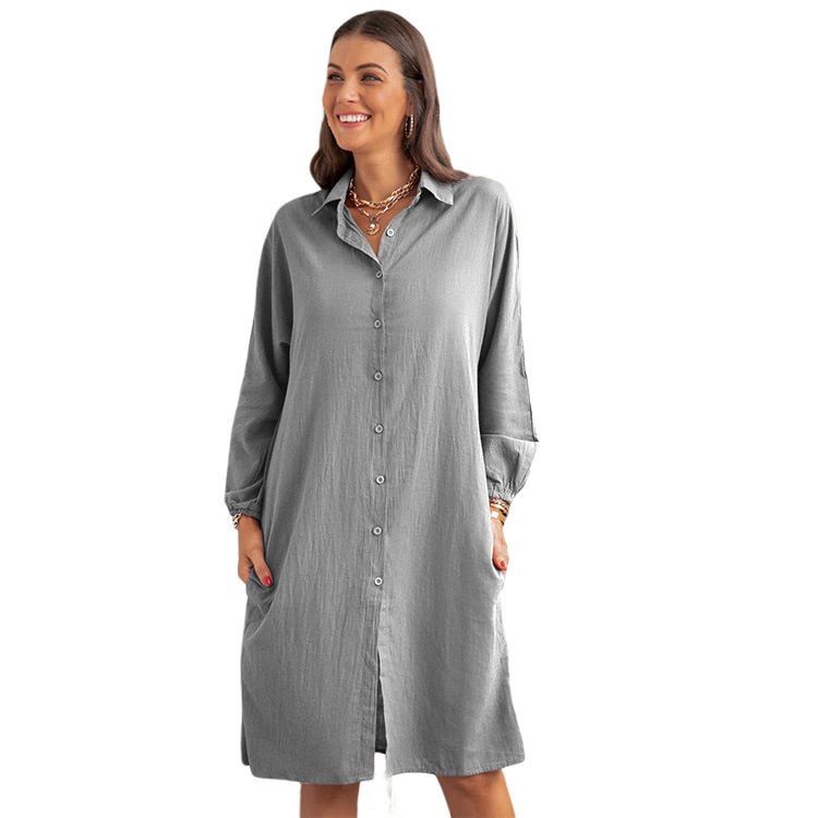 Autumn Long Solid Color Shirt Loose Casual Long Sleeved Dress