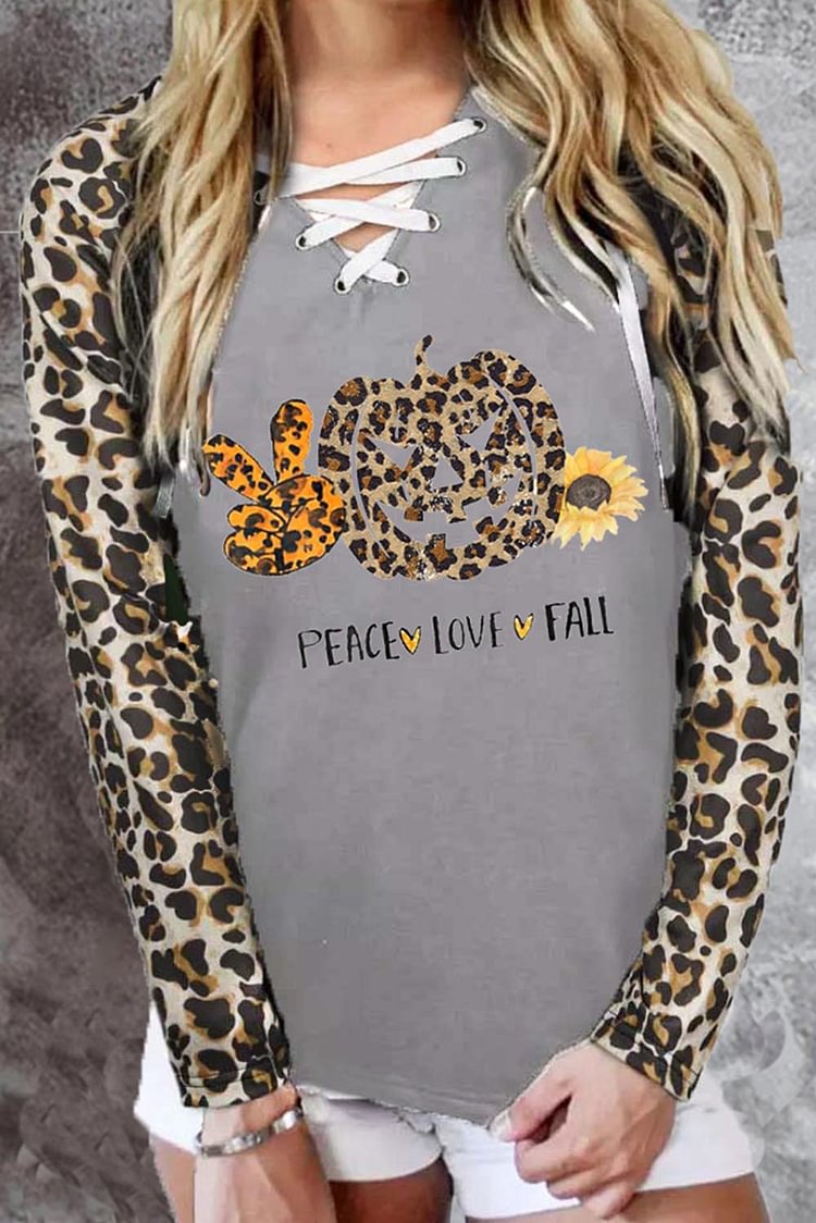 Women's Pullovers Leopard Pumpkin Criss Cross Pullover-Mayoulove