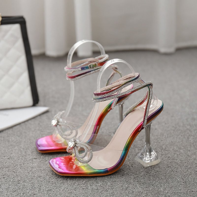 Transparent Rhinestone Sandals Butterfly Female Open Toe High Heels - vzzhome