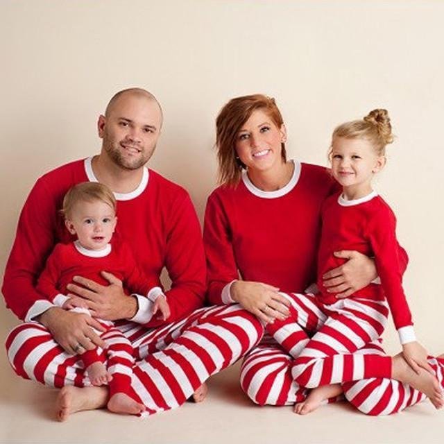 Christmas red and white striped home clothing cotton parent-child suit - vzzhome