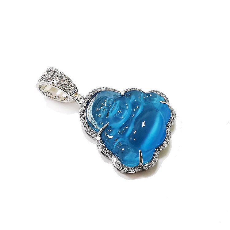 Blue Buddha Pendant AAA Cubic Zircon Necklace