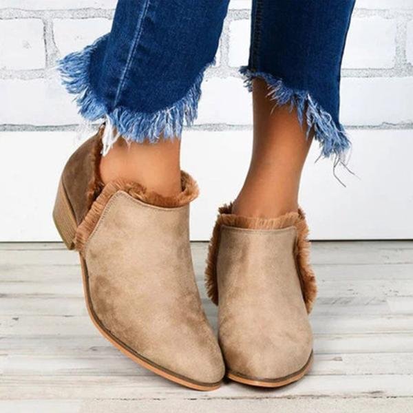 Low Heeled  Round Toe Casual Outdoor Ankle Boots-Corachic