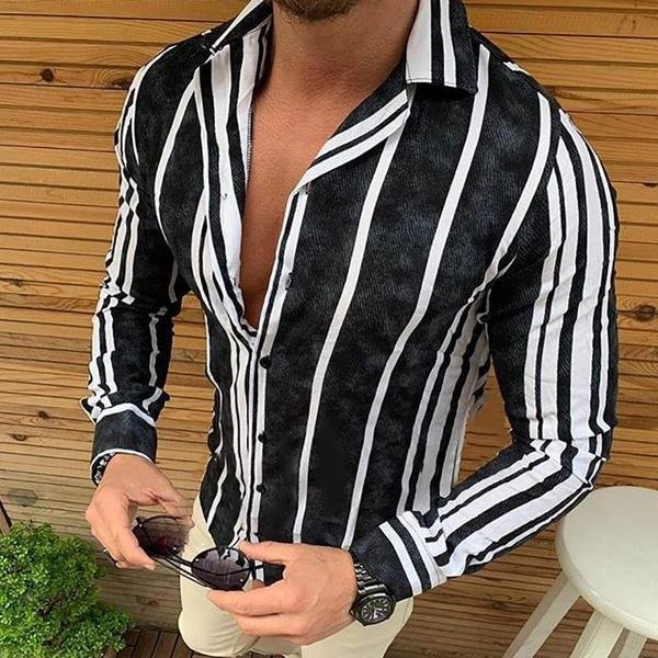 Fashion Men Turndown Collar Business Casual Slim Fit Shirt-Corachic