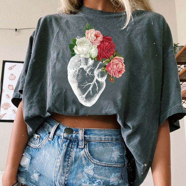   Fashion heart print loose T-shirt - Neojana