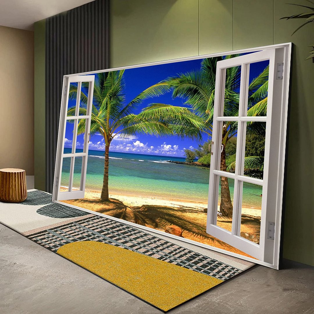Coconut Palm Beach Window Canvas Wall Art