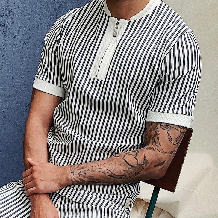 Striped zipped polo shirt / [viawink] /