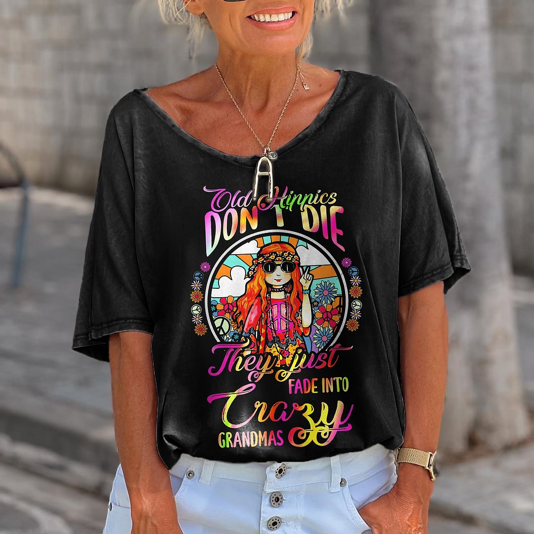 Old Hippies Don't Die Printed V-neck T-shirt