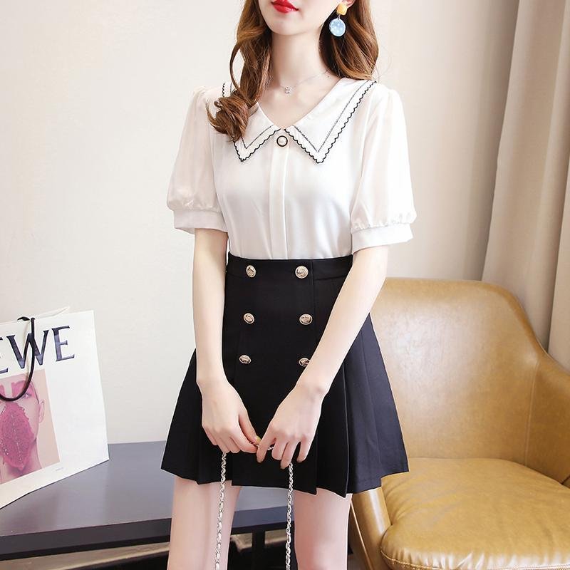 Lapel Blouse+Double Breasted Skirt P13065
