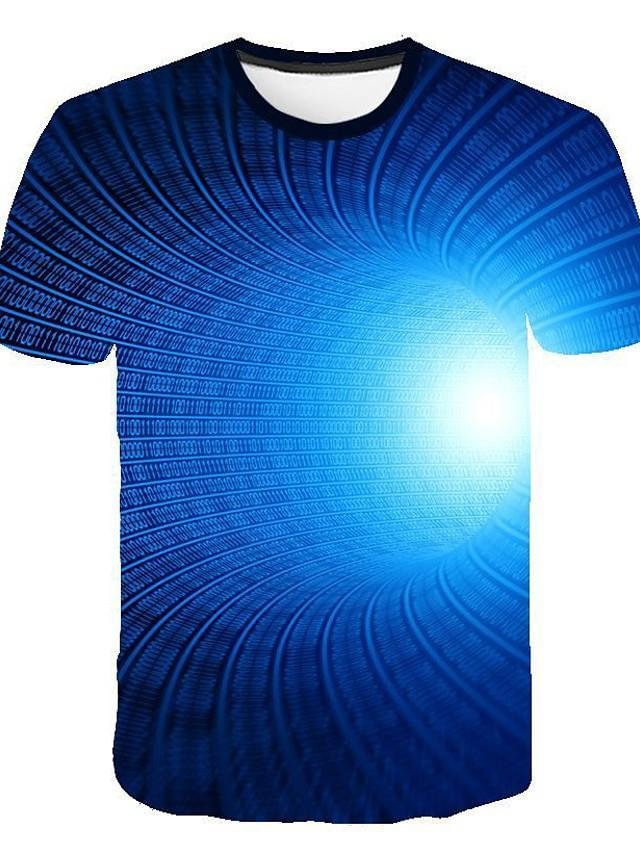 Men's Graphic 3D Print Slim T-shirt Round Neck Blue-Corachic