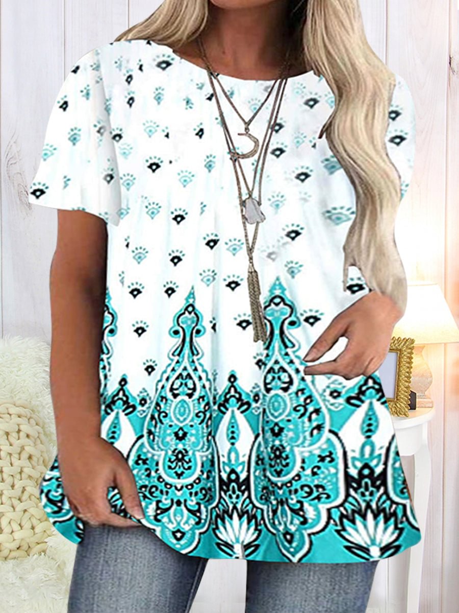 Women's Casual Short Sleeve Printed Plus Size Top