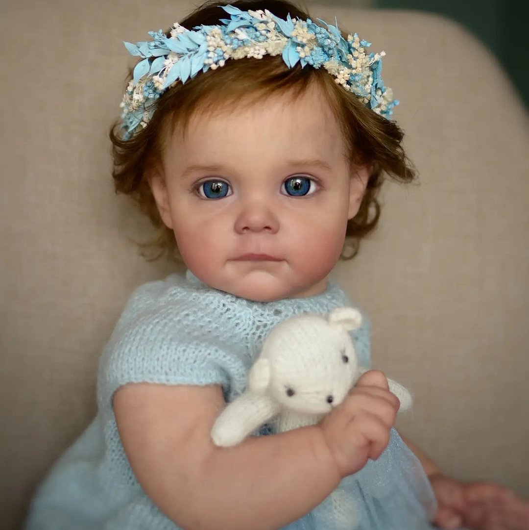 15'' Cute Brown Hair Reborn Princess Eudora,Handmade Fantasy Soft Body Reborn Baby Girl Doll with "Heartbeat" and Coos