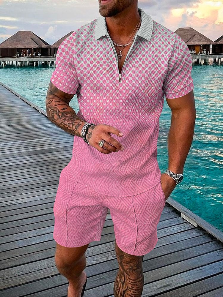 Men's Holiday Casual Gradient Pink with Dots Printing Suit