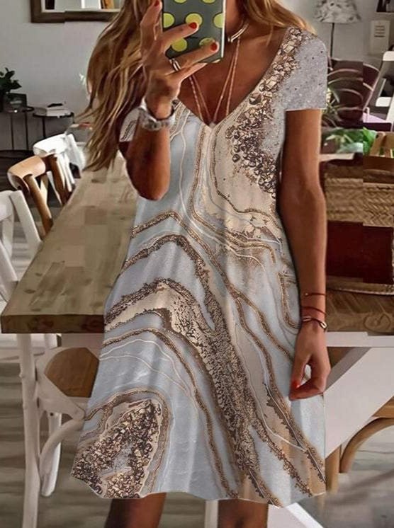 Sexy V-neck Loose Abstract Print Dress