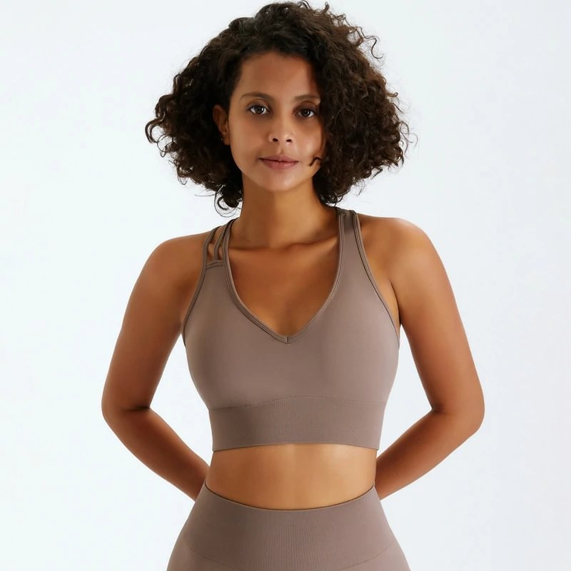 Khaki asymmetrical sports bra at Hergymclothing sportswear online shop
