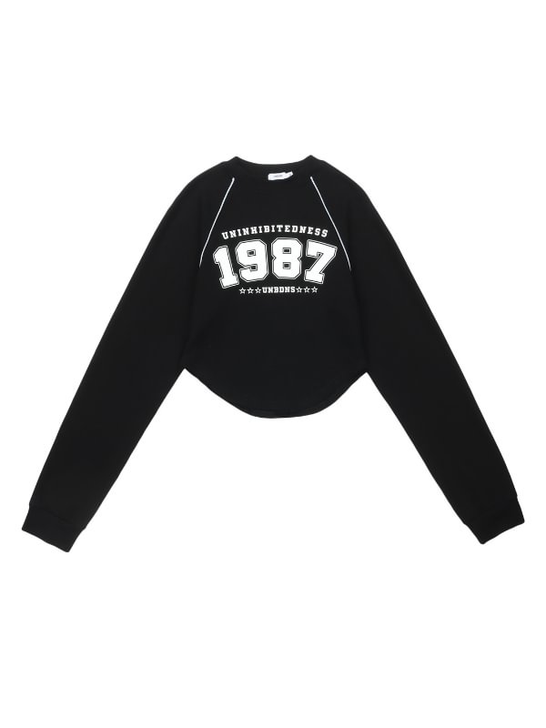 College Style Printed Asymmetrical Crop Sweatshirt