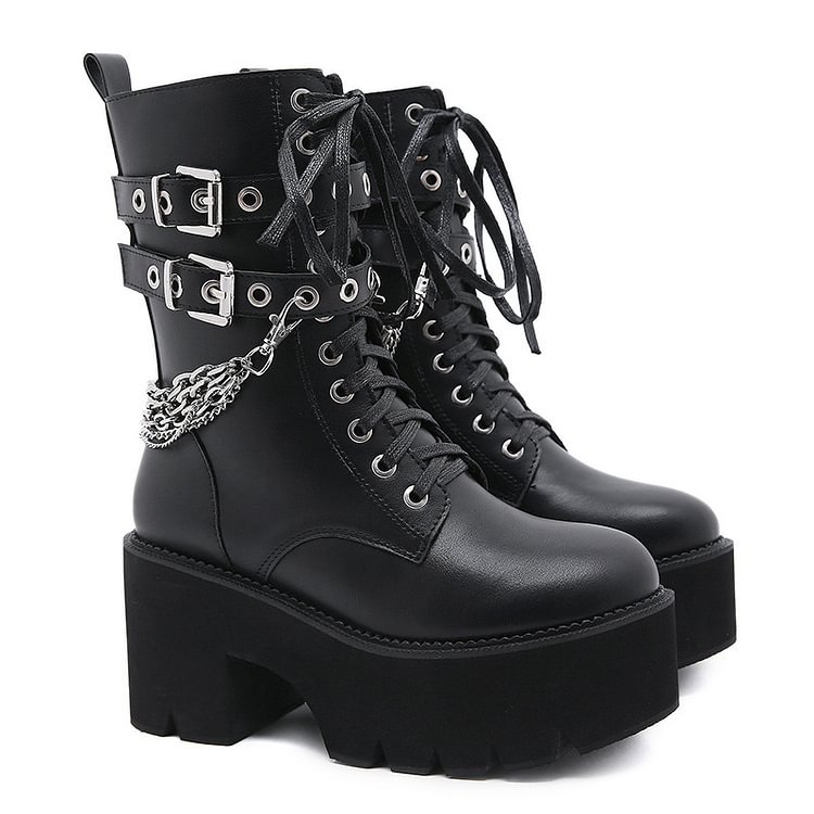 Lace Up Chains Ankle Platform Booties