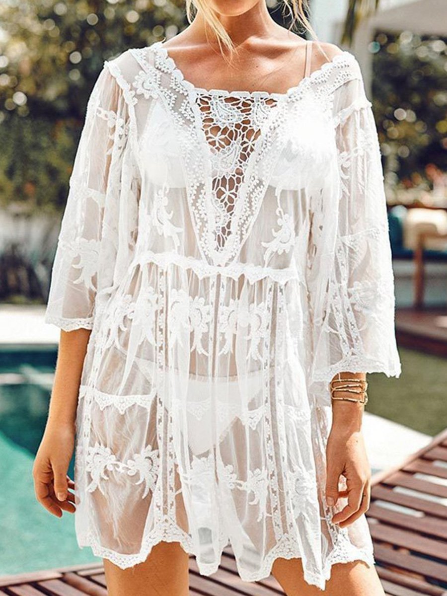 Print Lace White Cover-Up P14160
