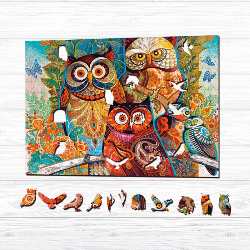 JEFFPUZZLE™-JEFFPUZZLE™ Owl Family Wooden Puzzle