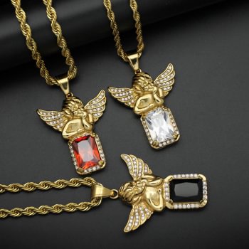 Baby Angel Ruby Cube Pendant Necklace-VESSFUL