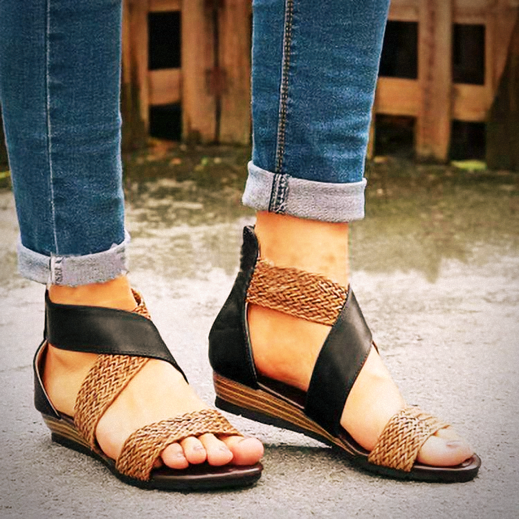 Vzzhome Woman Rome Hemp Wedges Ladies Zippers Sandals - vzzhome