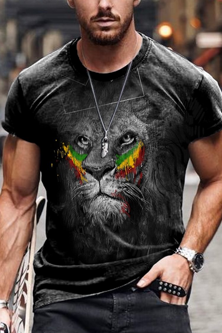 Tiboyz Lion Graphic Casual Short Sleeve T-Shirt