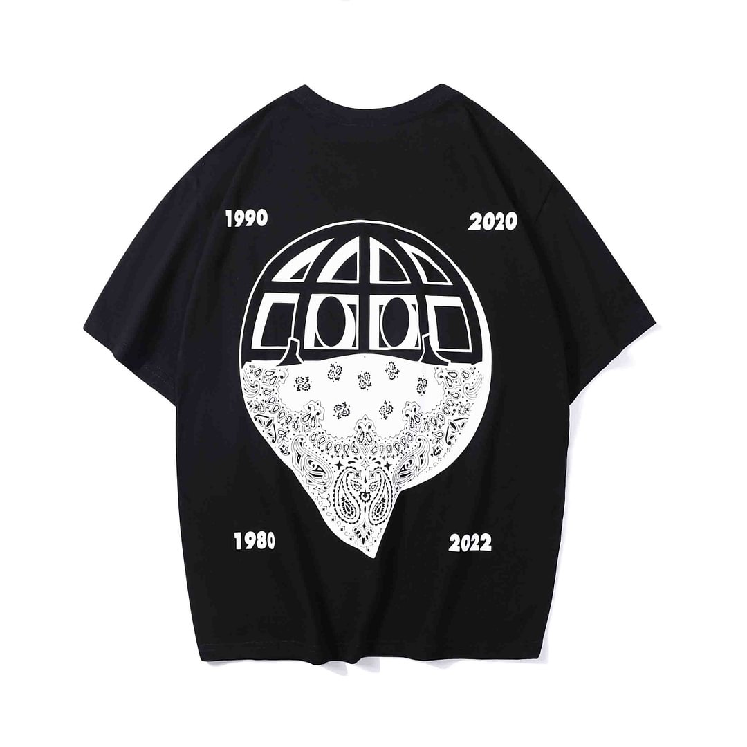 Planet Smiley Cashew Flower Black Print T-Shirt / Techwear Club / Techwear