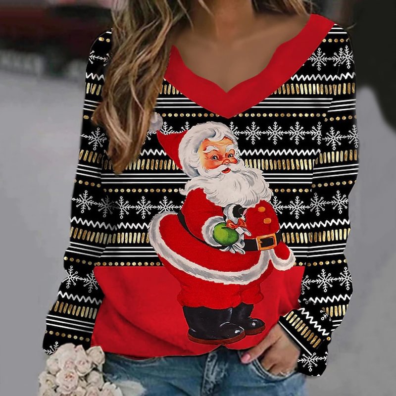Happy Santa Printed Casual Women's Sweatshirt