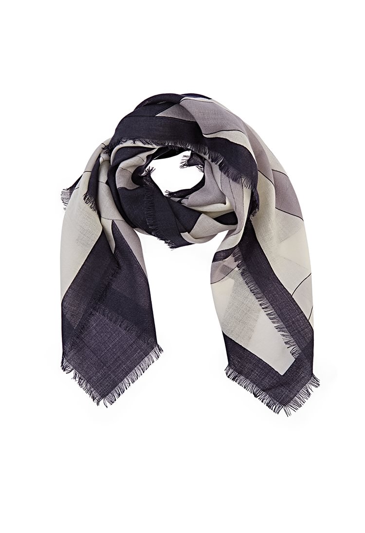 S.DEER Fashionable casual color contrast print frayed scarf