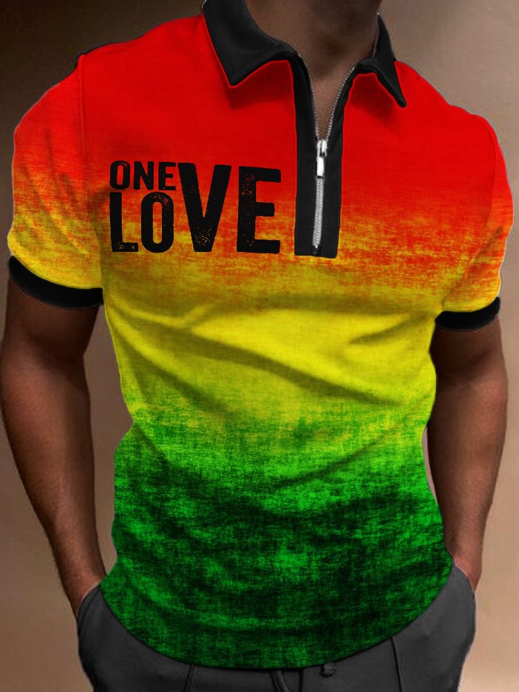 BrosWear Men's One Love Rasta Zip Up Polo Shirt