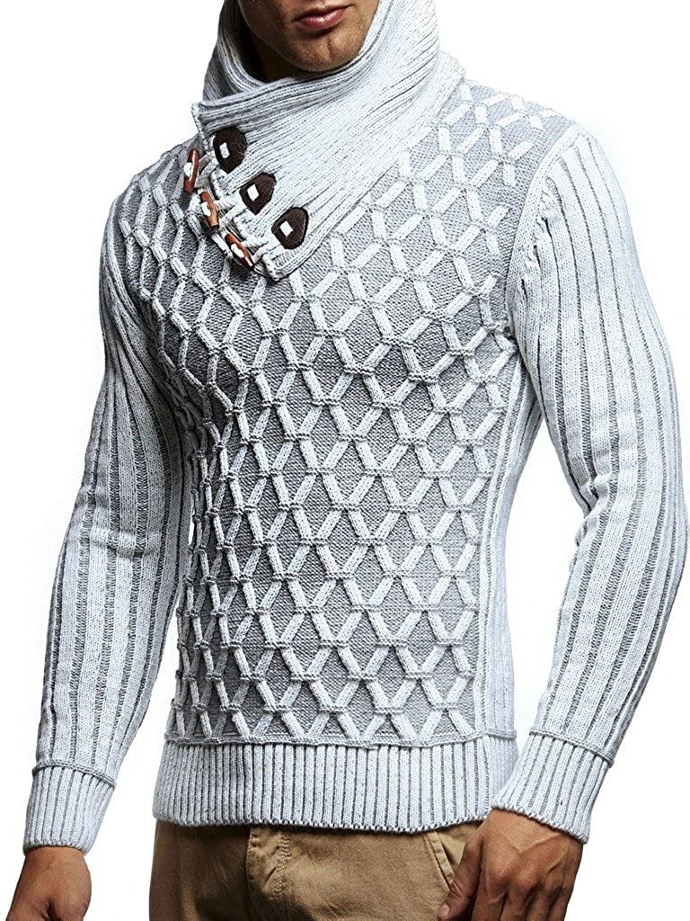 Men's Leather Buckle Turtleneck Knit Top Pullover-Corachic