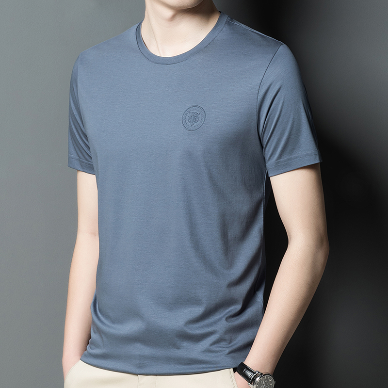 T-shirt en soie style simple d'âge moyen pour hommes-Soieplus