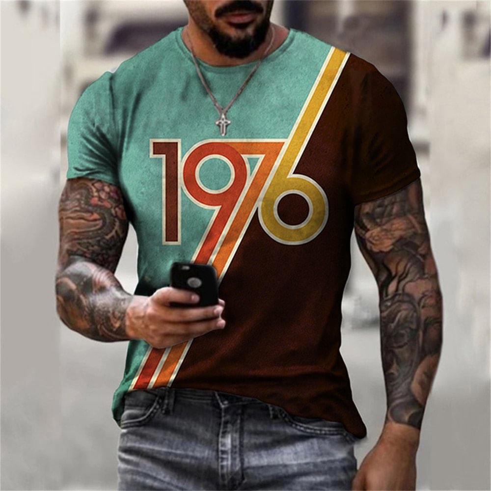 Summer Ethnic Number Casual Short Sleeve Men's T-Shirts-VESSFUL