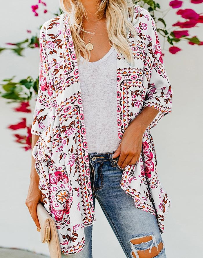 White Printed Blouse Cover Up