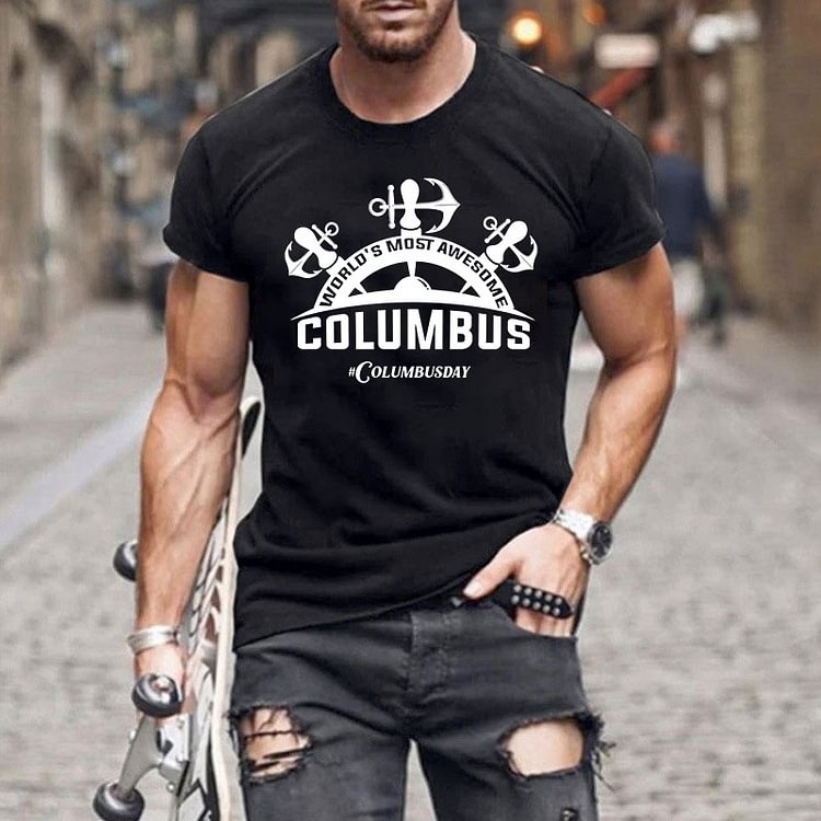 BrosWear Men's Columbus Day Casual Short Sleeve T-Shirt