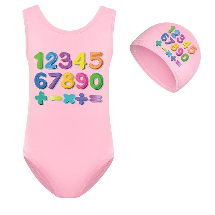 123456789 The Numbers Print Little Girls Cute One Piece Beach Swimsuit-Mayoulove