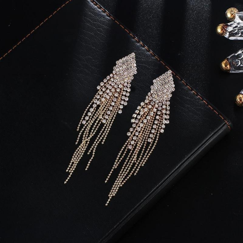 Luxury Rhinestone Tassel Earrings for Women Party Jewelry-VESSFUL