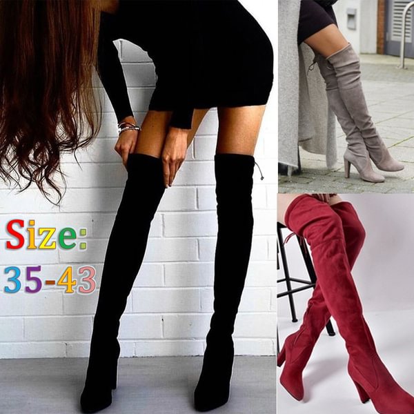 New Fashion Women Stretch Lace Up Slim Thigh High Boots Boots Ladies Over The Knee Winter Boots Botas Feminina High Heels Shoes