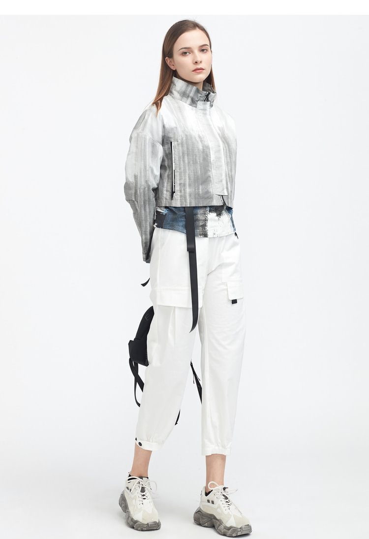 SDEER Fashion belt tooling white cropped trousers