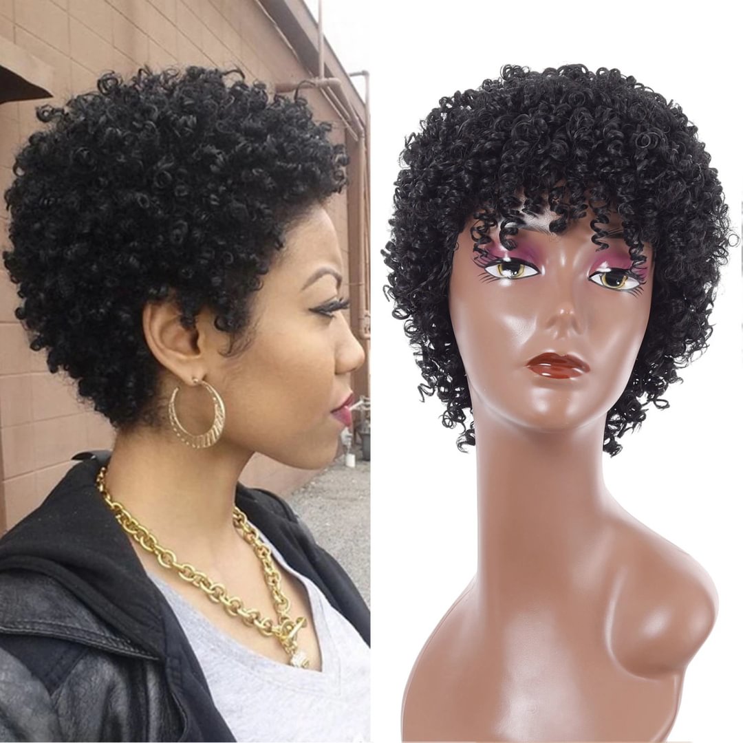 New Fashion Black Curly Hair Small Curly Hair Elastic Net Wig Chemical Fiber Headgear Female-Corachic