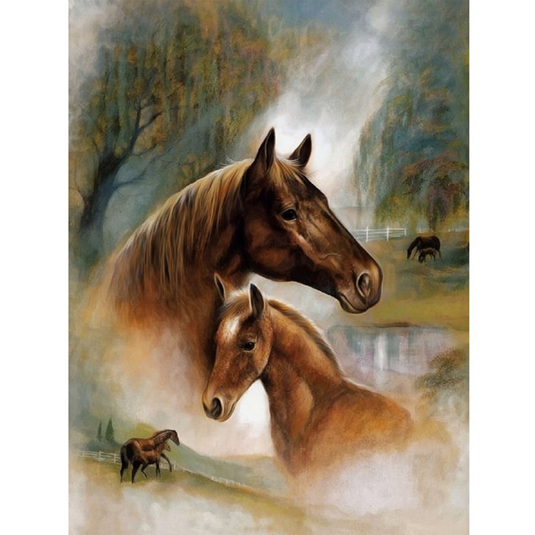 Horses Round Drill Diamond Painting 30X40CM(Canvas)-gbfke