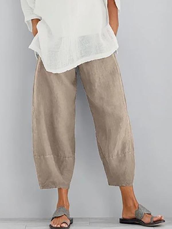 Plus Size Women's Simple Loose Casual Cropped Trousers-Mayoulove