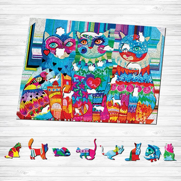 Lovely Colorful Cats Wooden Puzzle