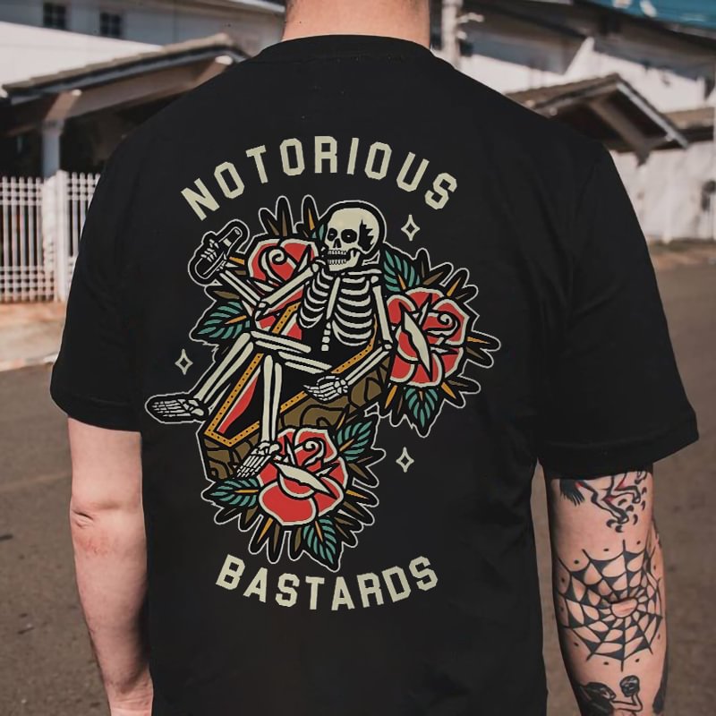 No Torious Bastards Skeleton Print Streetwear T-shirt - Krazyskull