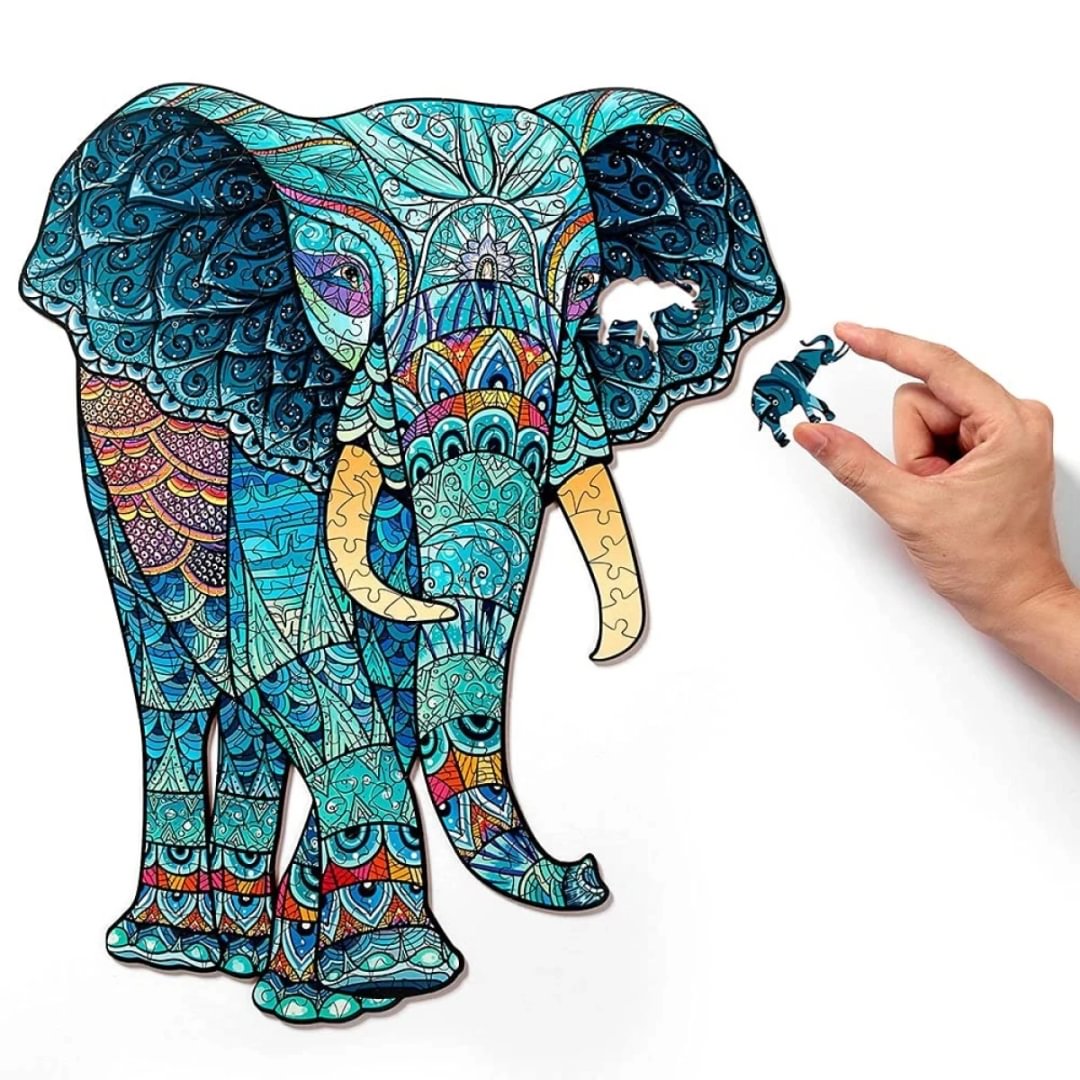 Wooden Jigsaw Puzzle Colorful Elephant、bestdiys、sdecorshop