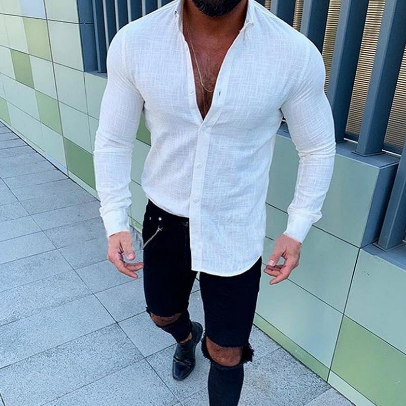 Men Fashion Long Sleeve Solid Button Shirts-Corachic